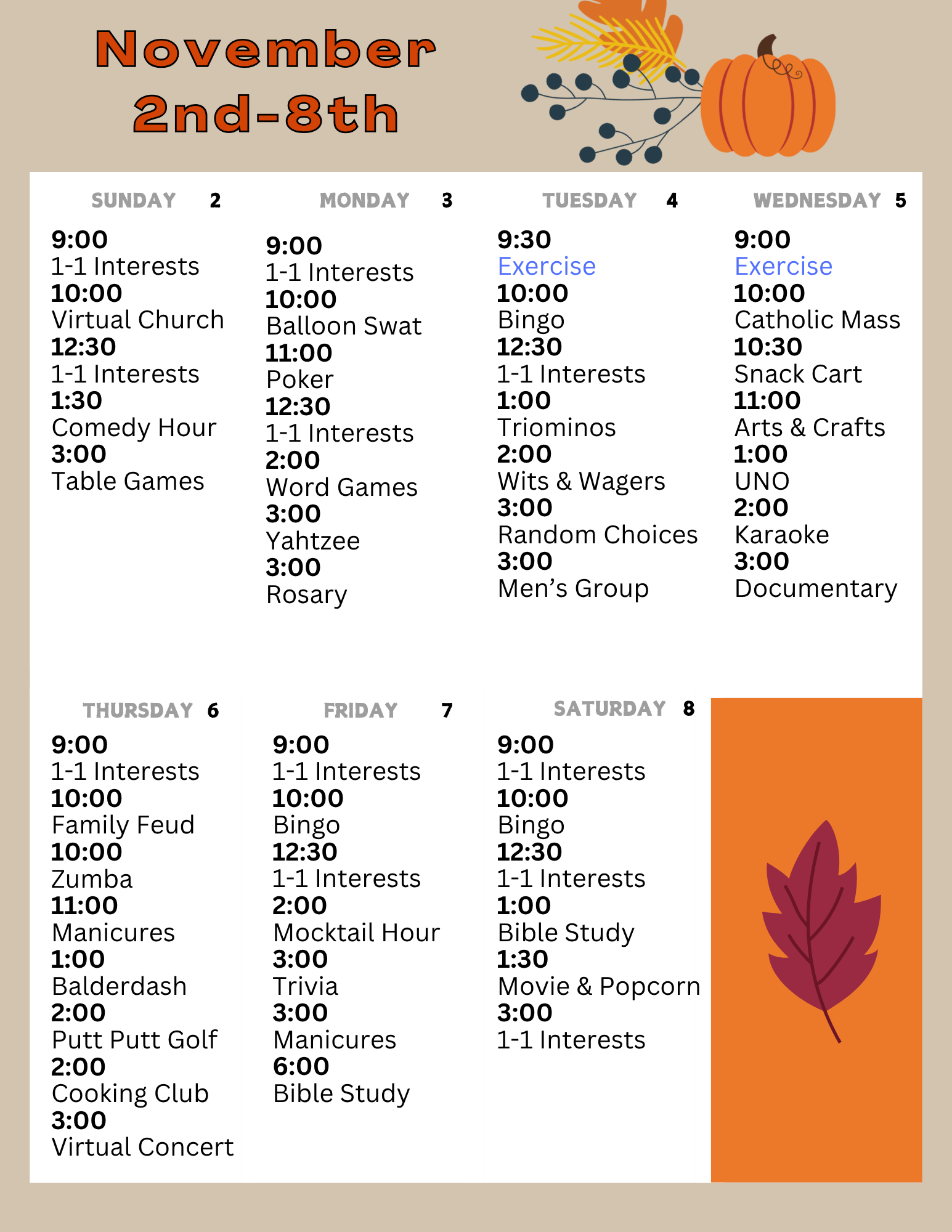 calendar of events for november