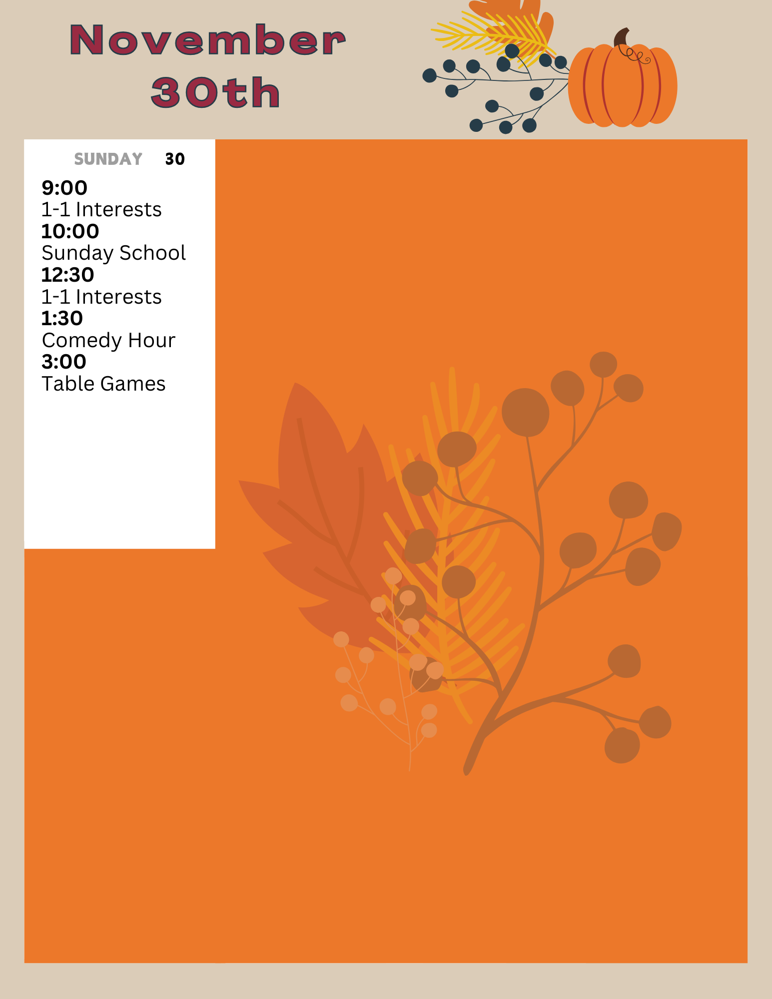 Nov 30 activity calendar