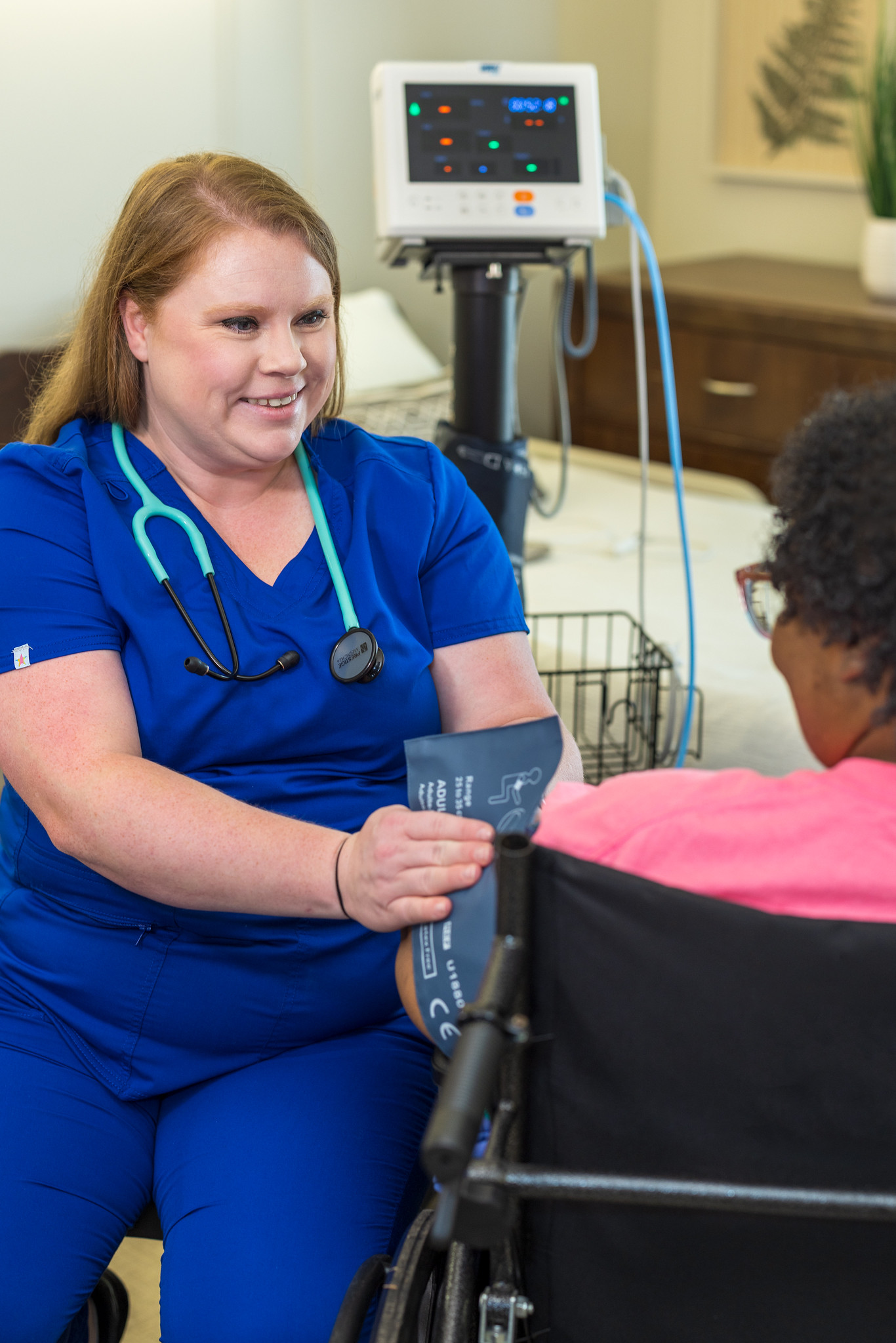 linley-park-nursewithpatient1 Nurse taking patient's blood pressure at Linley Park