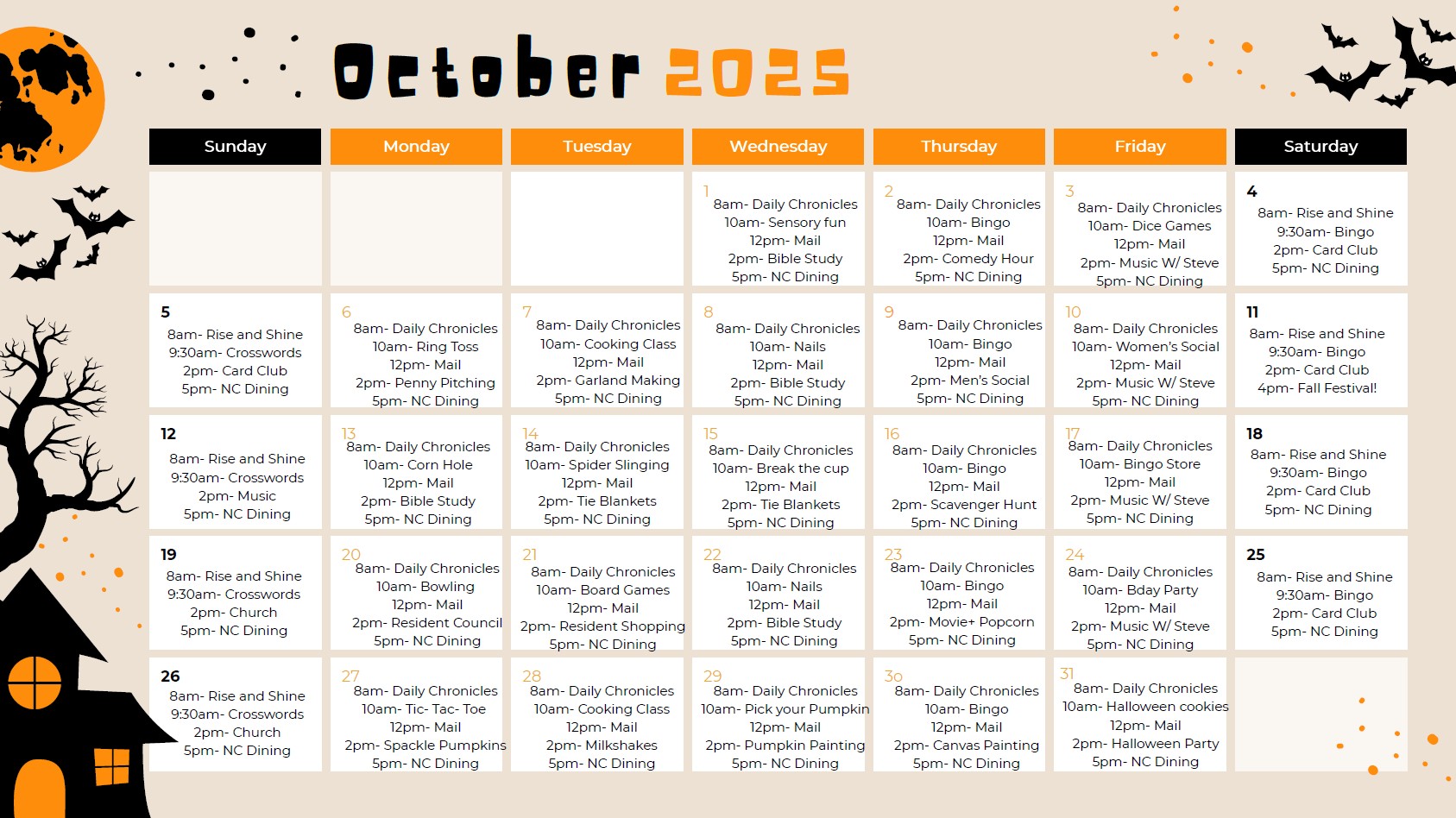 October 2025 Activities Calendar