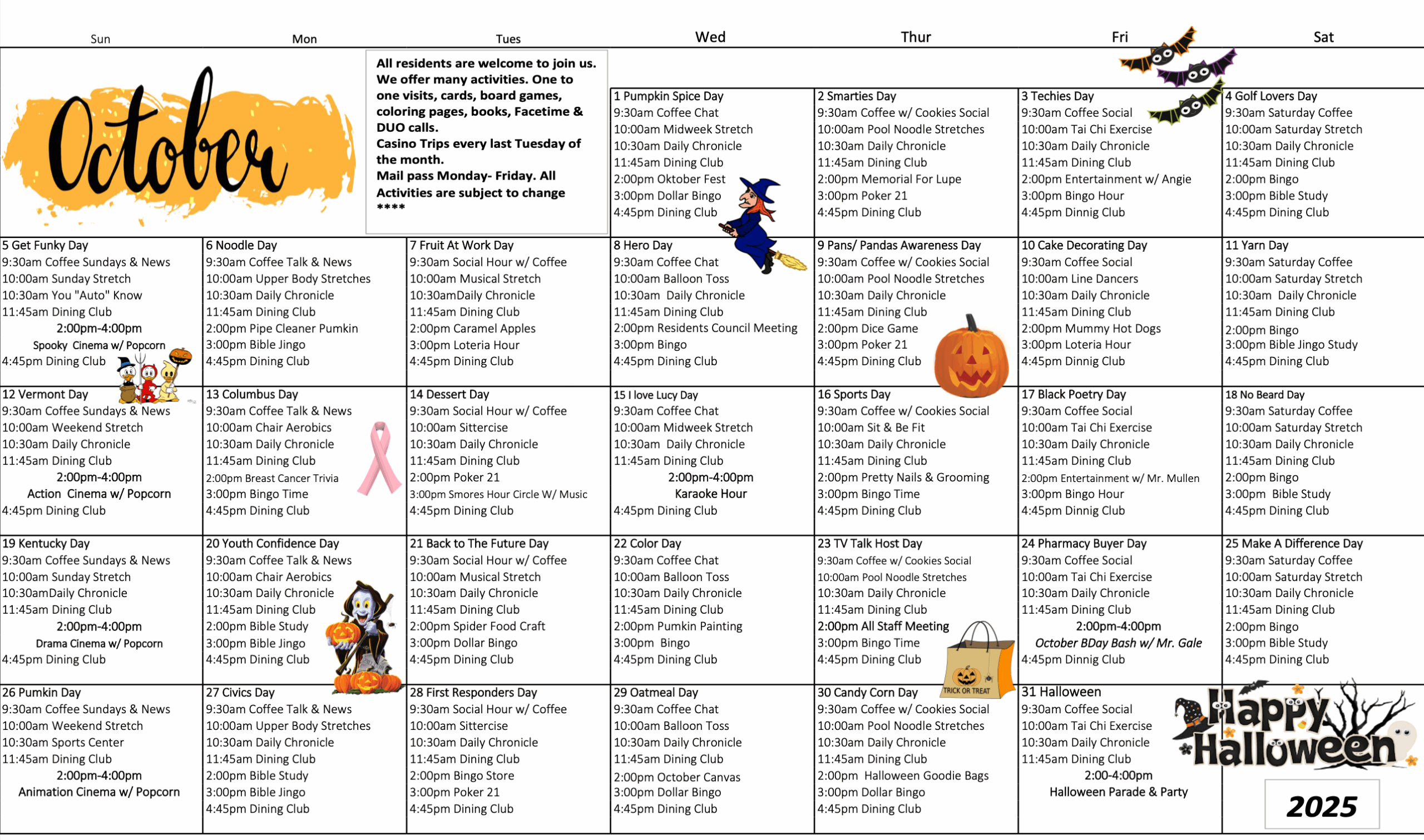 October Activity Calendar
