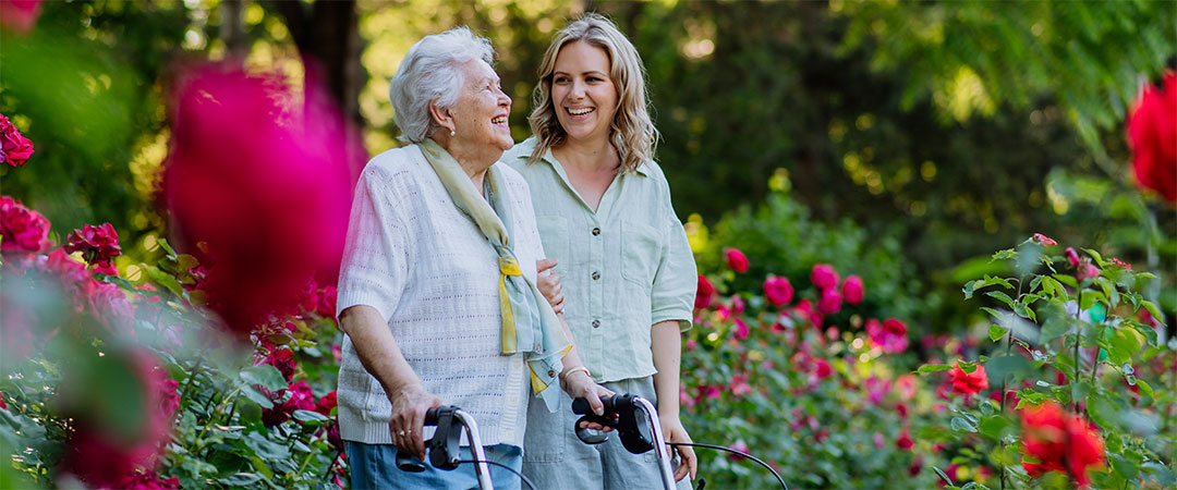 2 women in a garden